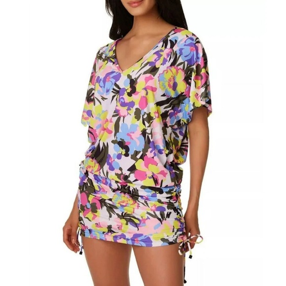 BAR III Women's Paradise Garden Drawstring Caftan Swim Cover Up Size Large NWT - Picture 1 of 10